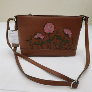 NWT Giani Bernini Lt Brown Saffiano Flower Purse
